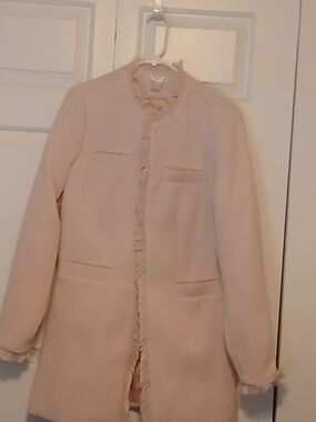 VENUS Women's Fringe-Trim Long Blush Jacket
